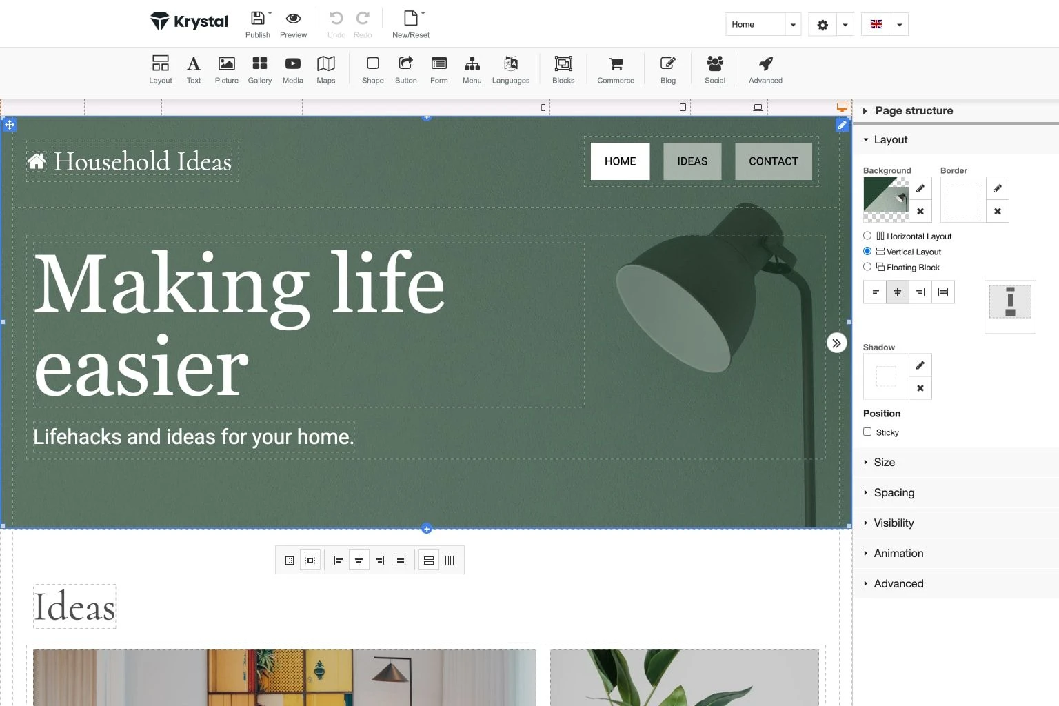 Website builder interface