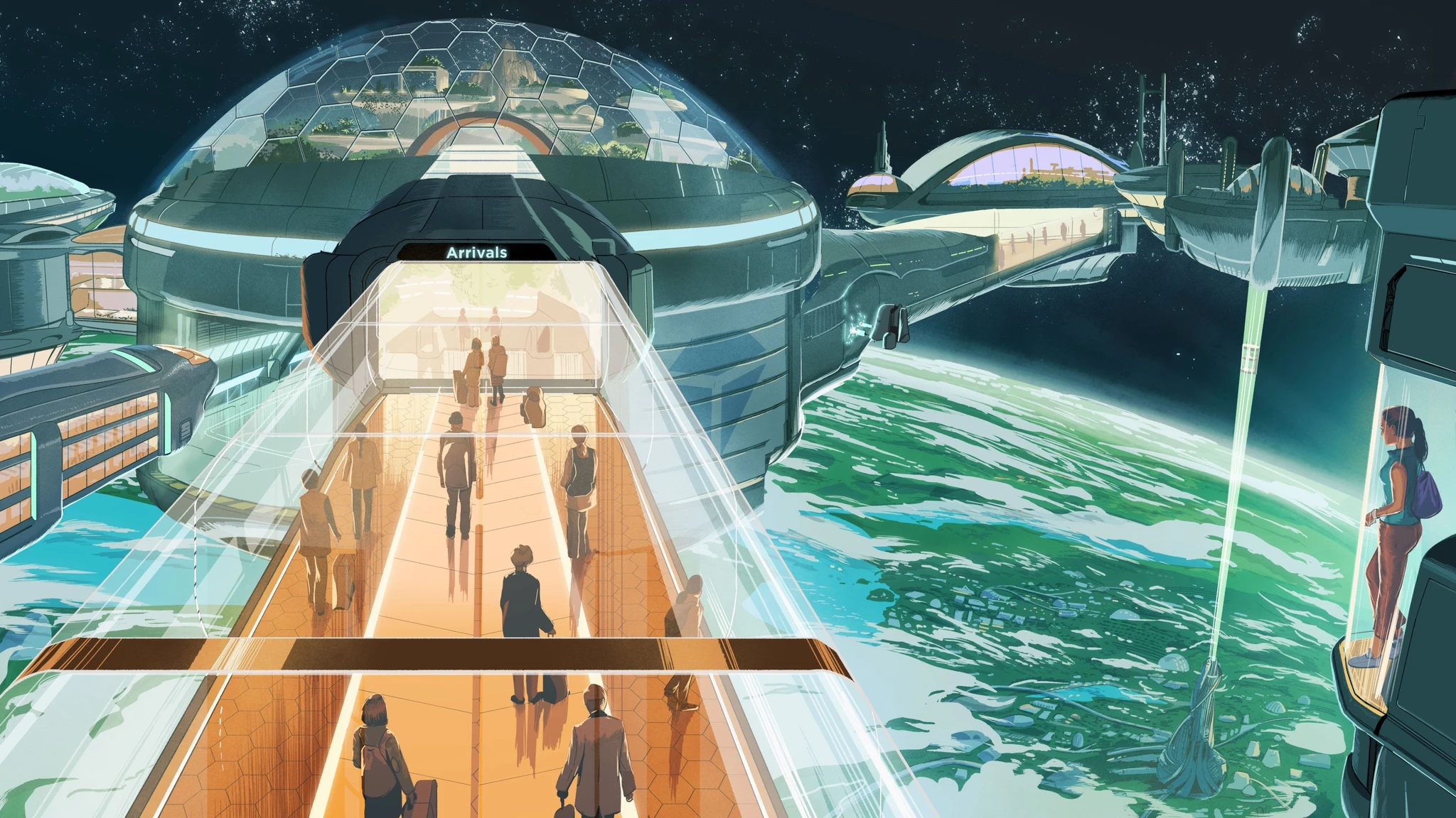 Krystal Switch Credits promotional graphic featuring a spaceport theme, designed to encourage users to switch to ethical web hosting